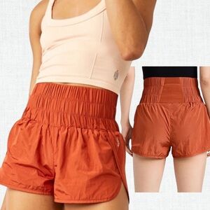 Free People Way Home Smocked Athletic Shorts Rust Size M